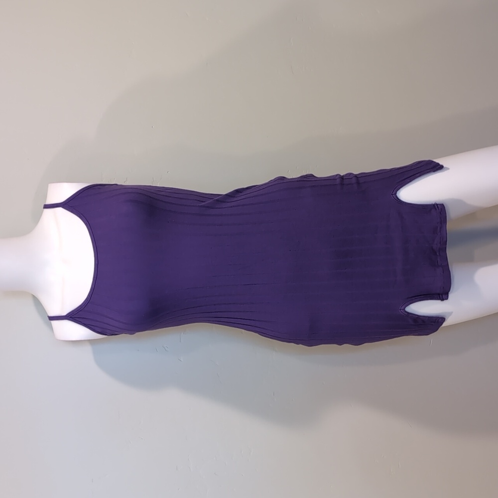 SHEIN Purple Ribbed Knit Scoop Neck Slit Hem Mini Dress With Adjustable Straps S